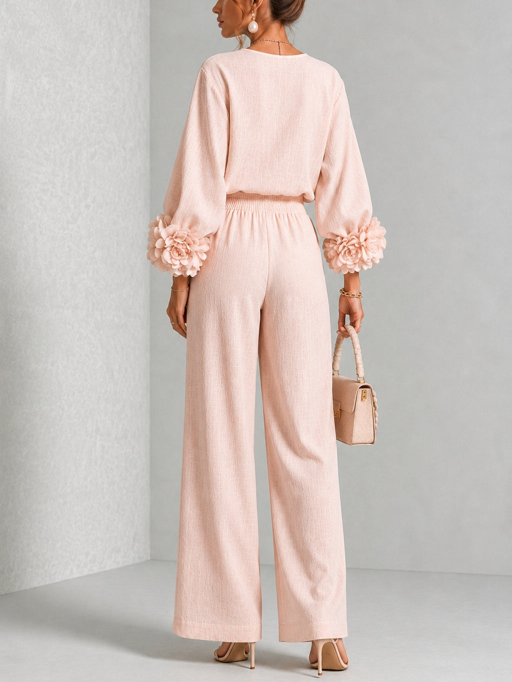 Ayser - Set Composto da Top e Pantaloni con Polsini a Fiori