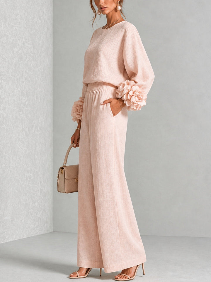 Ayser - Set Composto da Top e Pantaloni con Polsini a Fiori