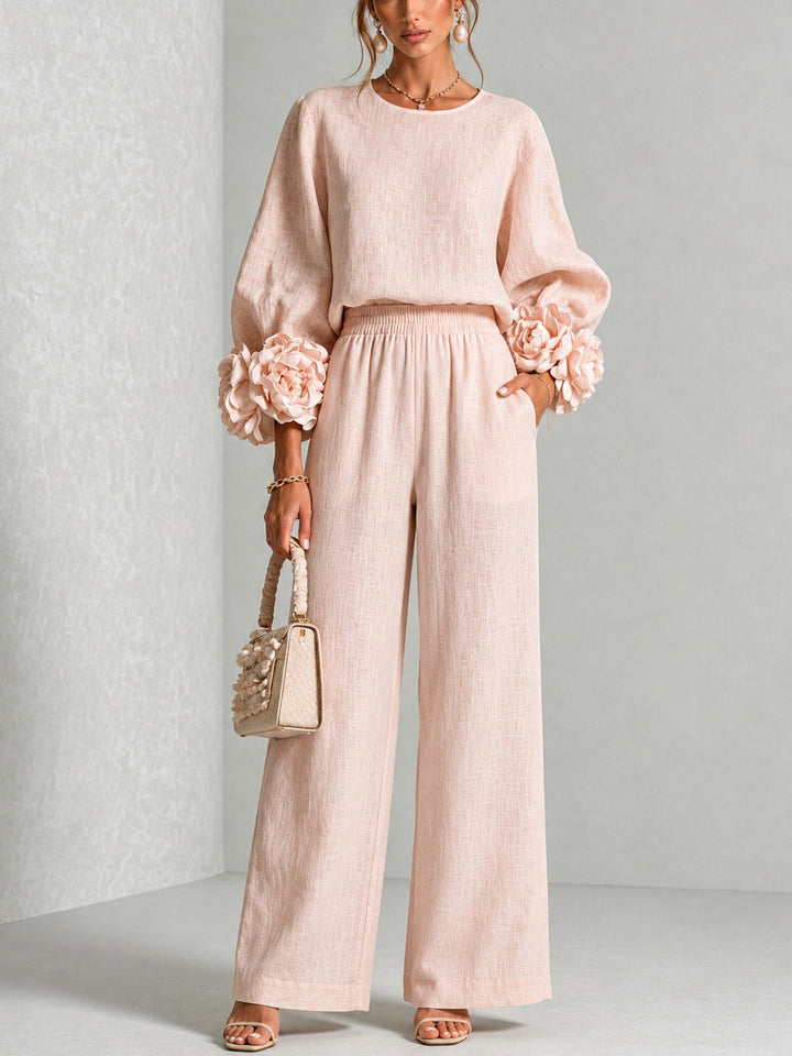 Ayser - Set Composto da Top e Pantaloni con Polsini a Fiori
