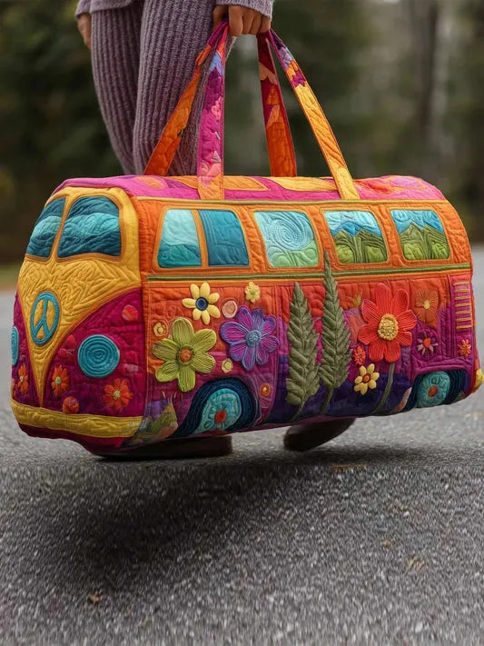 RetroBloom - Borsa da Viaggio Trapuntata Con Stampa Vintage di Camper