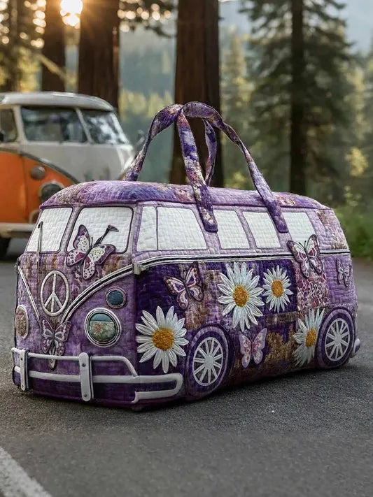 RetroBloom - Borsa da Viaggio Trapuntata Con Stampa Vintage di Camper