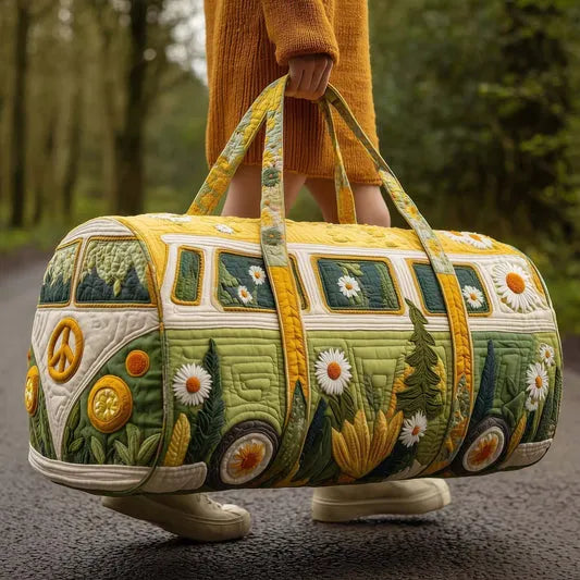 RetroBloom - Borsa da Viaggio Trapuntata Con Stampa Vintage di Camper