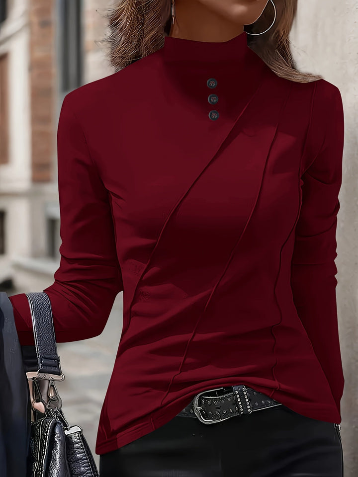 Aizhana - Elegante Camicia a Maniche Lunghe Con Collo Alto