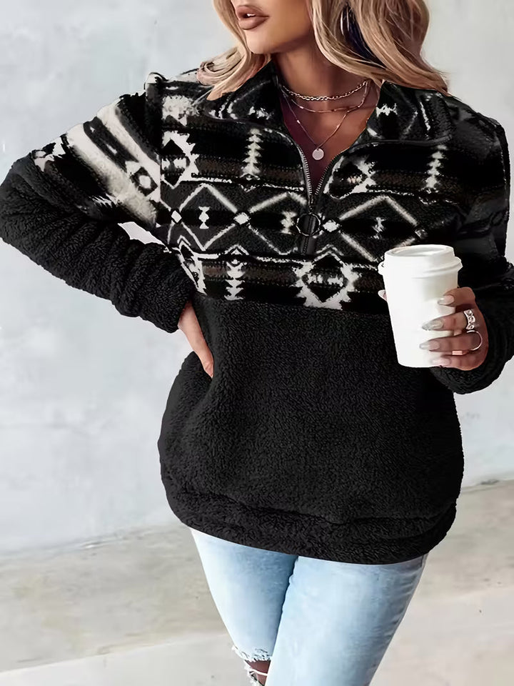 Limina - Felpa Teddy Con Motivo Geometrico E Mezza Zip