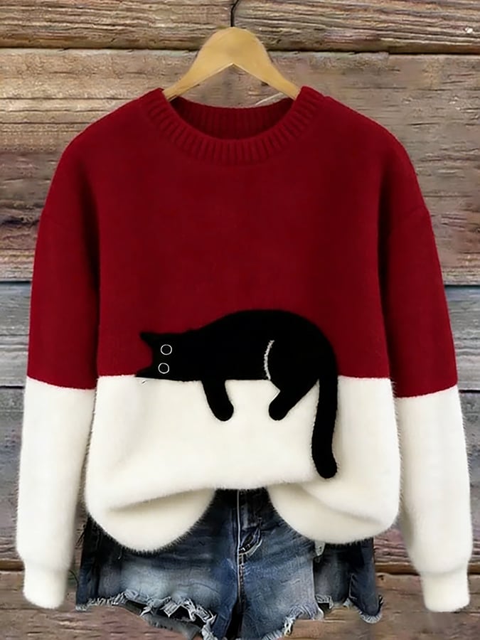 Aiste - Maglione Casual Con Grafica Gatto