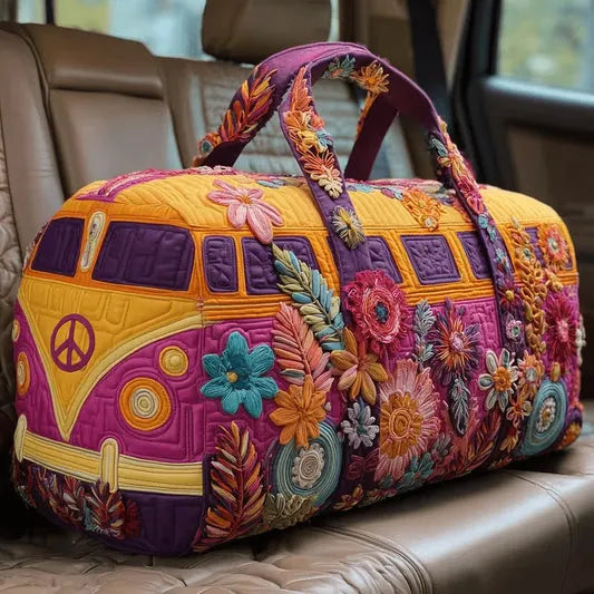 RetroBloom - Borsa da Viaggio Trapuntata Con Stampa Vintage di Camper