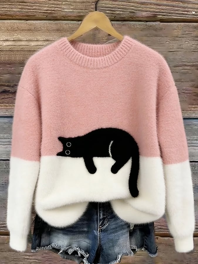 Aiste - Maglione Casual Con Grafica Gatto