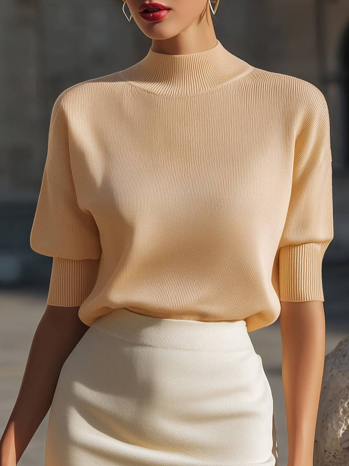 Jenni - Maglia a Maniche Corte Con Collo Alto a Costine