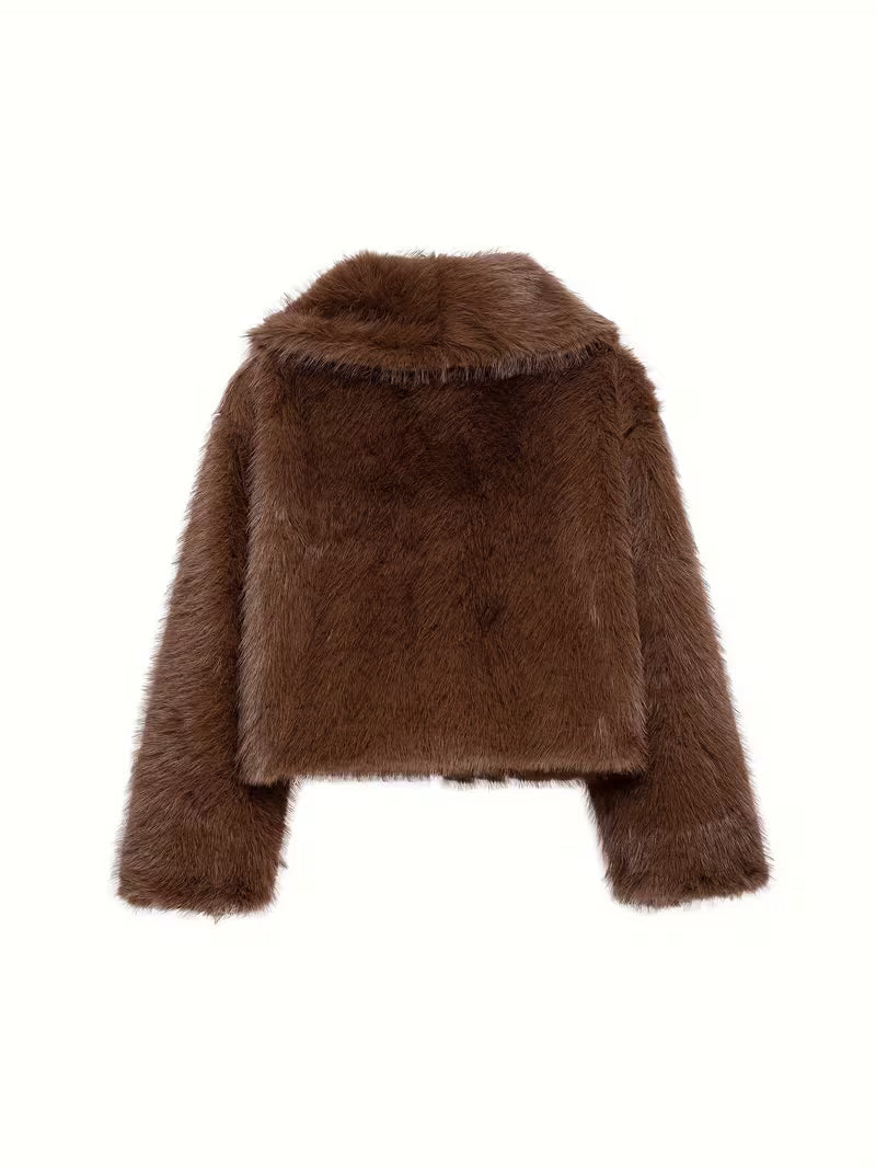 Jorida - Giacca Corta Oversize Con Revers in Pelliccia Sintetica