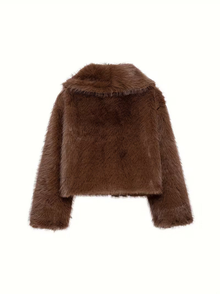 Jorida - Giacca Corta Oversize Con Revers in Pelliccia Sintetica