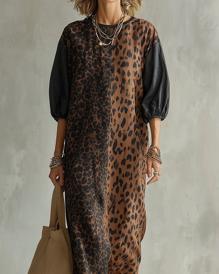 Jimina - Abito Con Stampa Leopardata E Maniche a Sbuffo