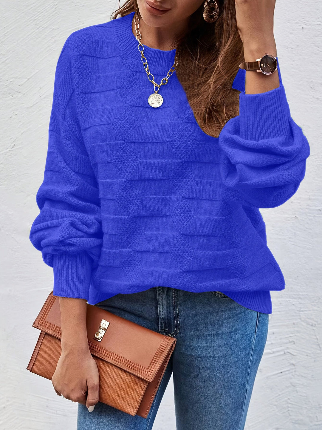 Annastina - Maglione Casual a Maniche Lunghe Con Collo Rotondo