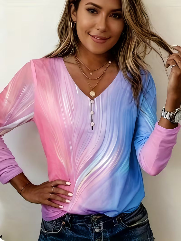 Filona - Top Con Scollo a V E Effetto Tie-dye Sfumato