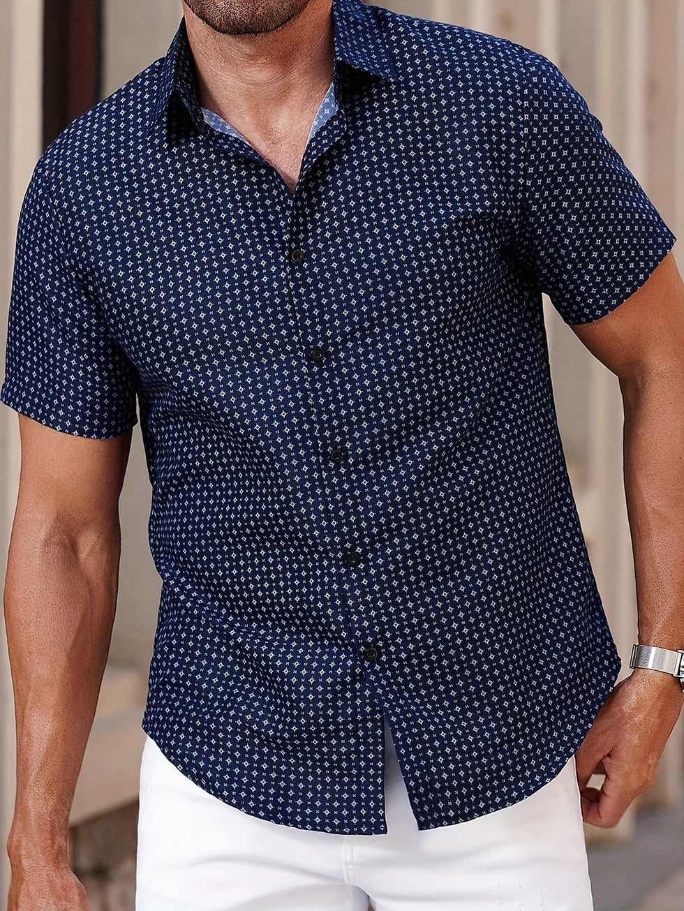 Orvian - Camicia a Maniche Corte Con Stampa Geometrica E Bottoni