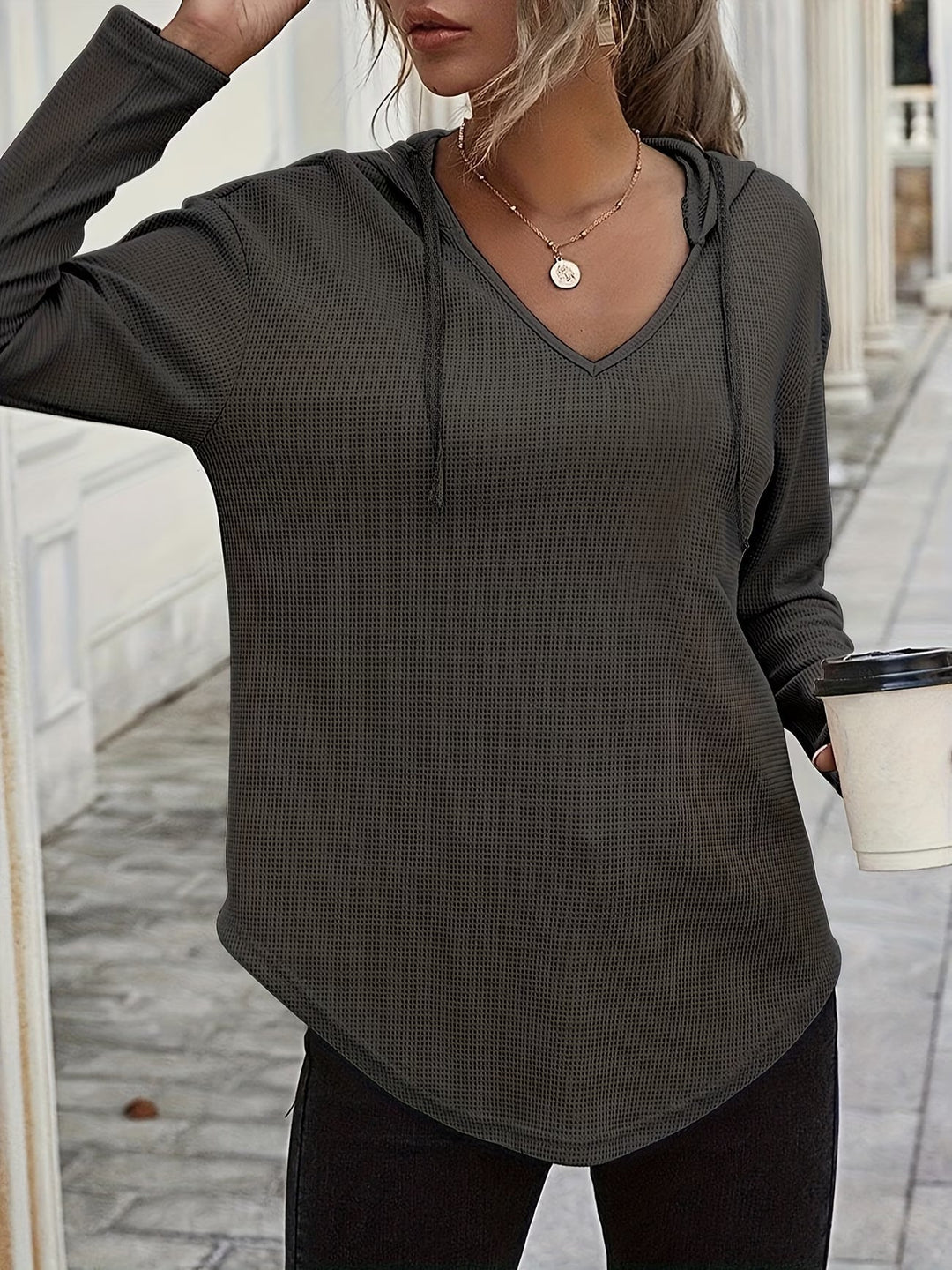 Seonie - Felpa Con Cappuccio a Maniche Lunghe E Scollo a V