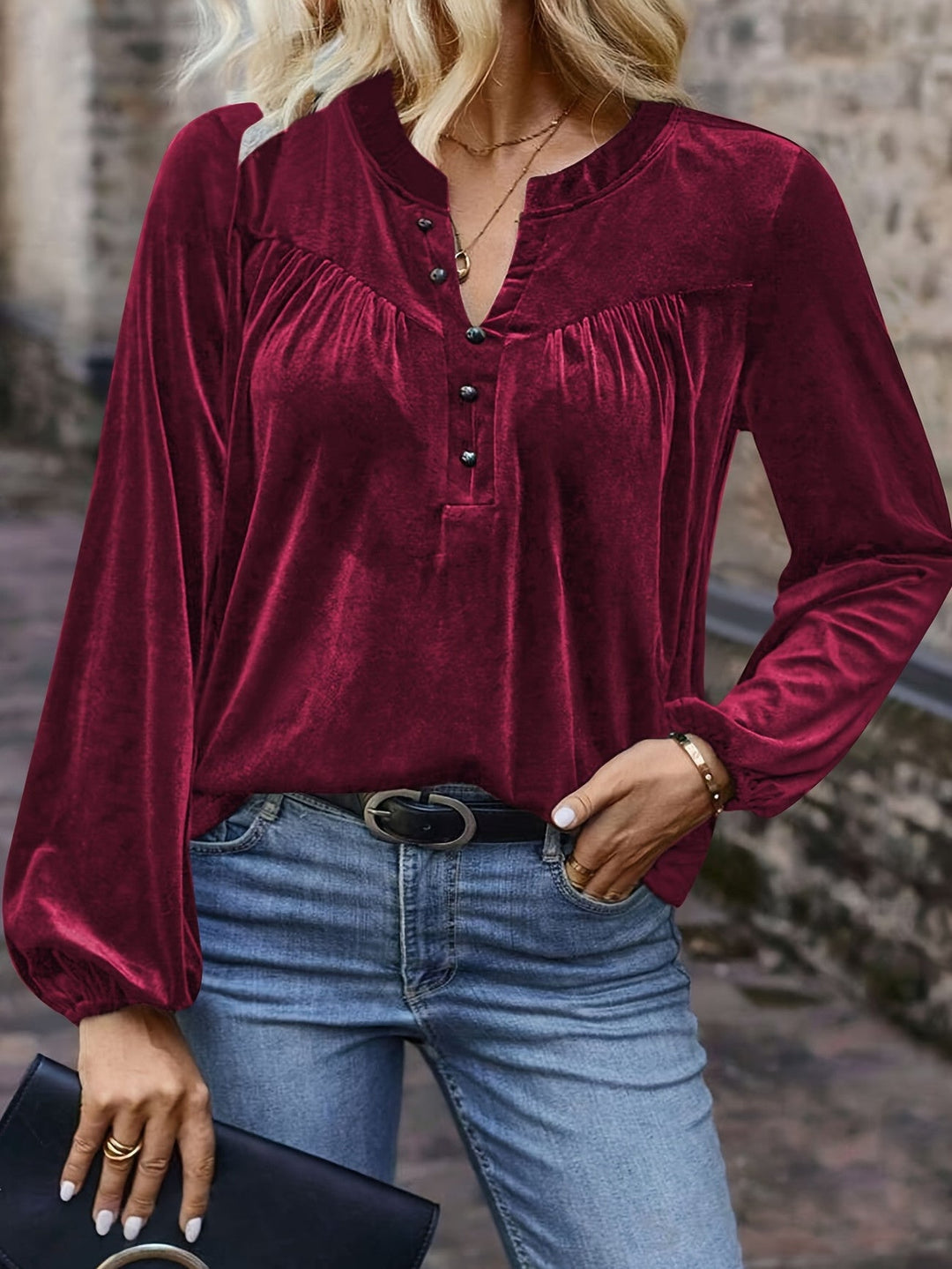 Ramina - Camicia Elegante a Maniche Lunghe Modello Lanterna