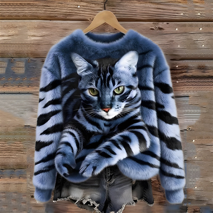 Zohara - Maglione in Pelliccia Sintetica Con Stampa Gatto