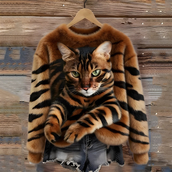 Zohara - Maglione in Pelliccia Sintetica Con Stampa Gatto