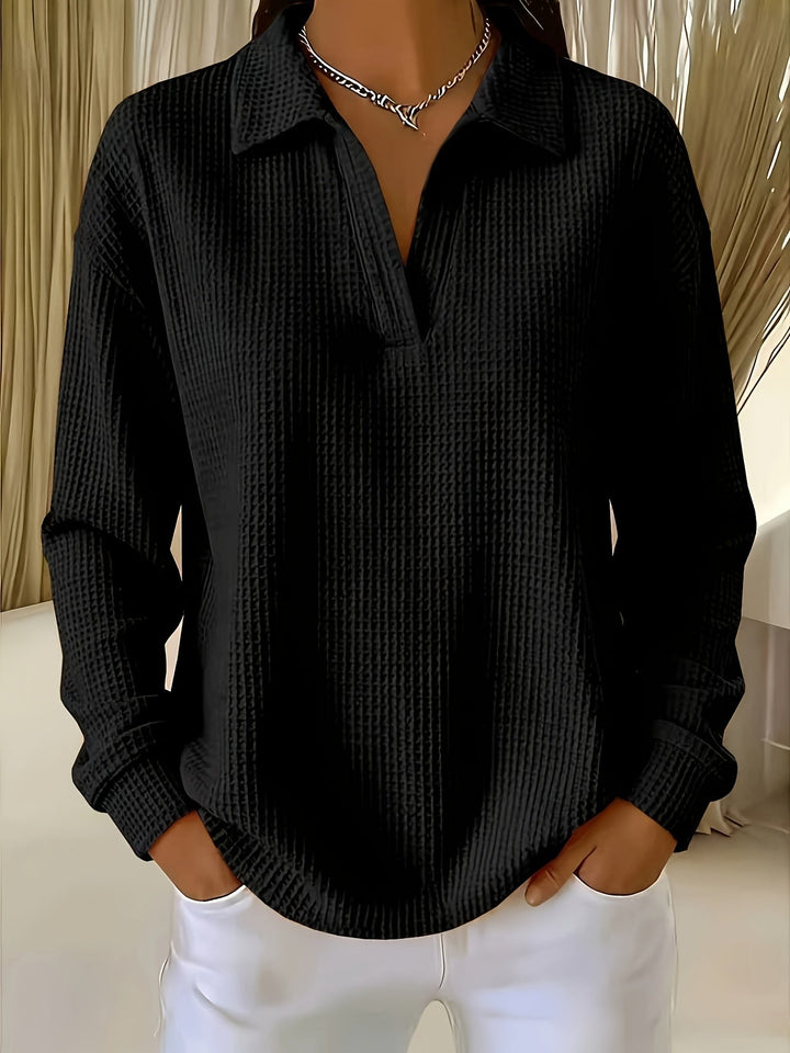 Nastya - Elegante Camicia Con Colletto Polo a Trama a Nido D'ape