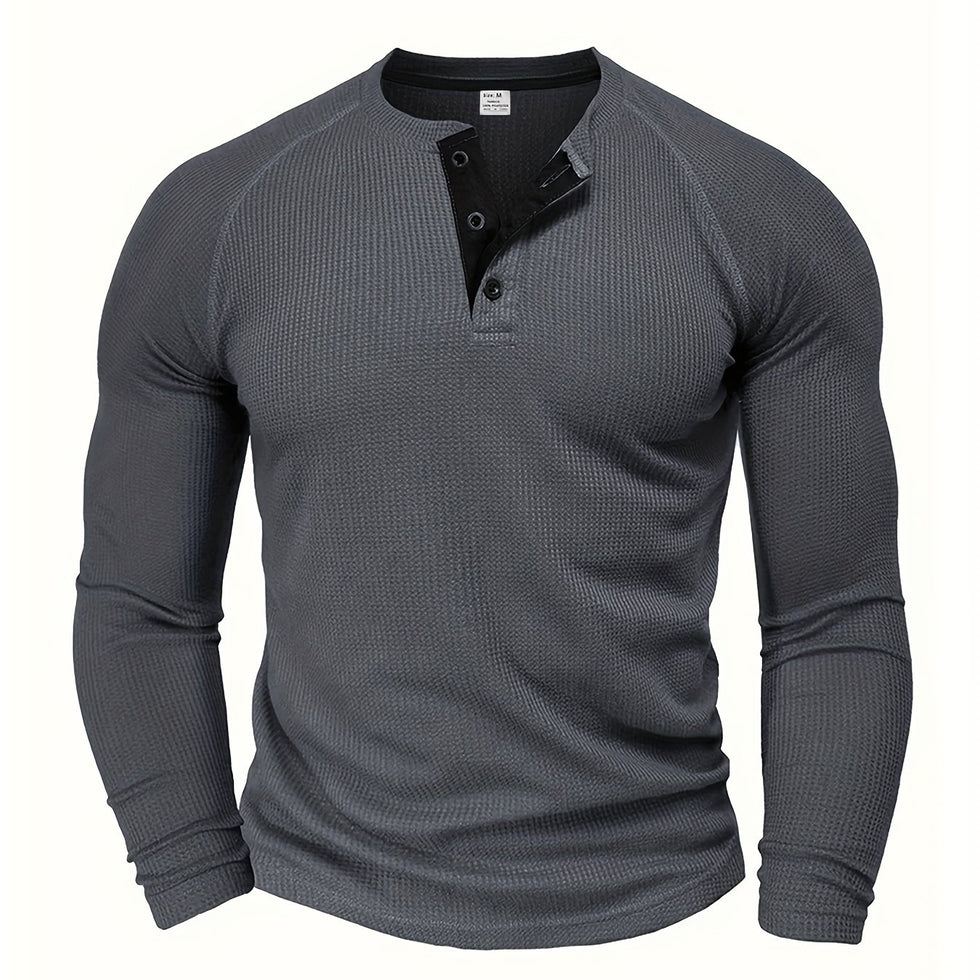 Jarik - Maglietta Henley a Maniche Lunghe Con Trama in Rilievo