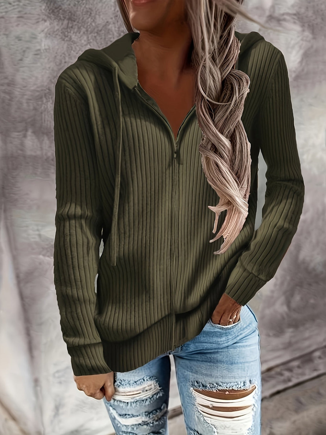 Bibigul - Cardigan Con Cappuccio a Maniche Lunghe Vestibilità Ampia E Lavorazione a Costine