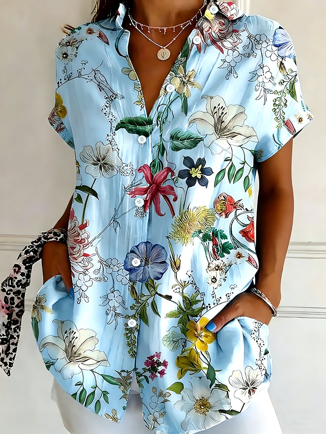 Nabilah - Top Casual a Maniche Corte Con Stampa Floreale