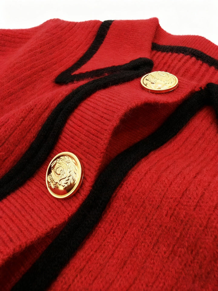 Dilnaz - Maglione a Maniche Lunghe Con Bordi a Contrasto E Bottoni