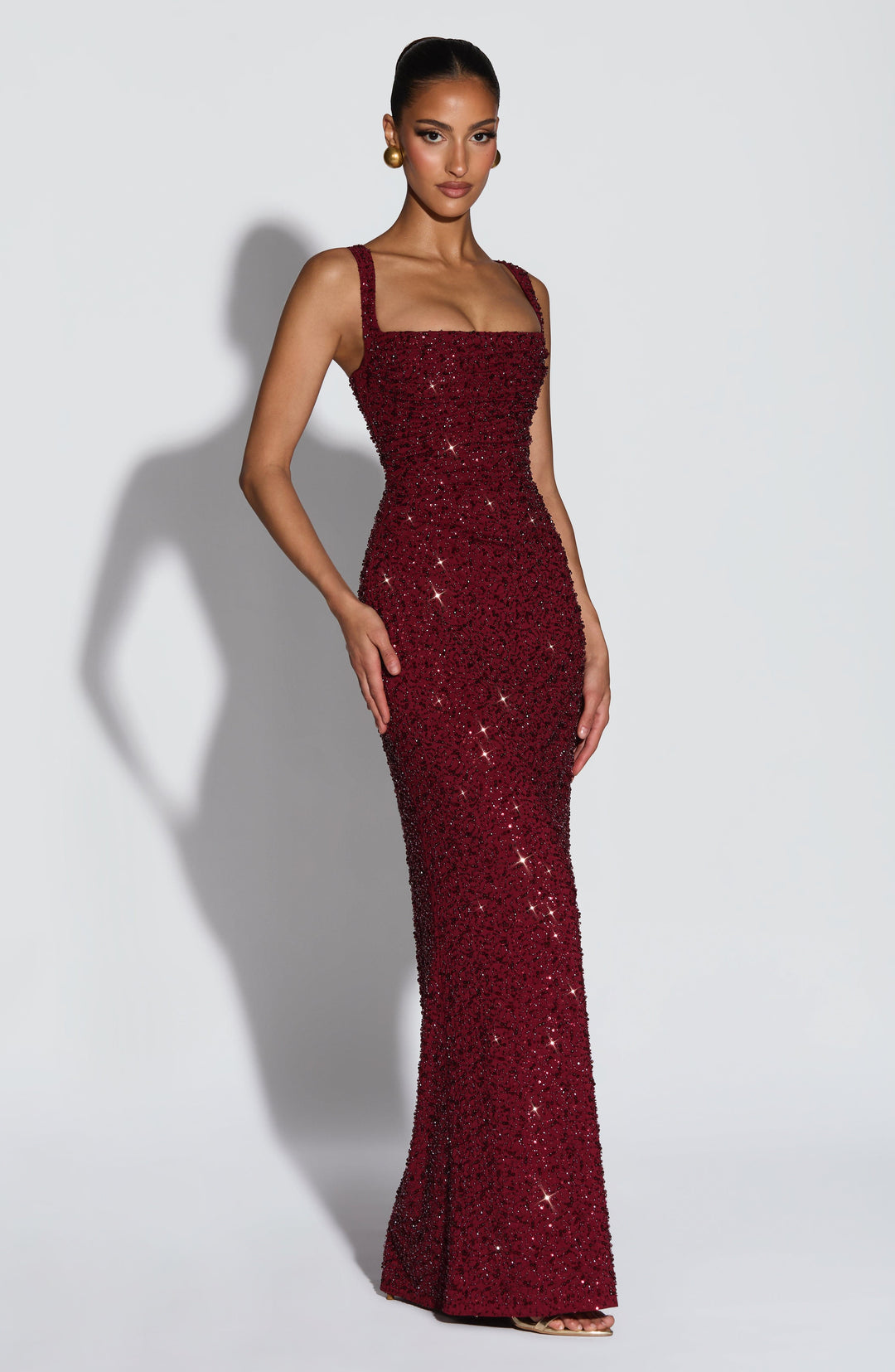 Rekina - Abito Lungo Con Scollo Quadrato e Paillettes