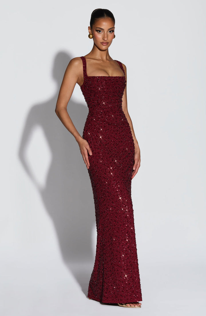 Rekina - Abito Lungo Con Scollo Quadrato e Paillettes