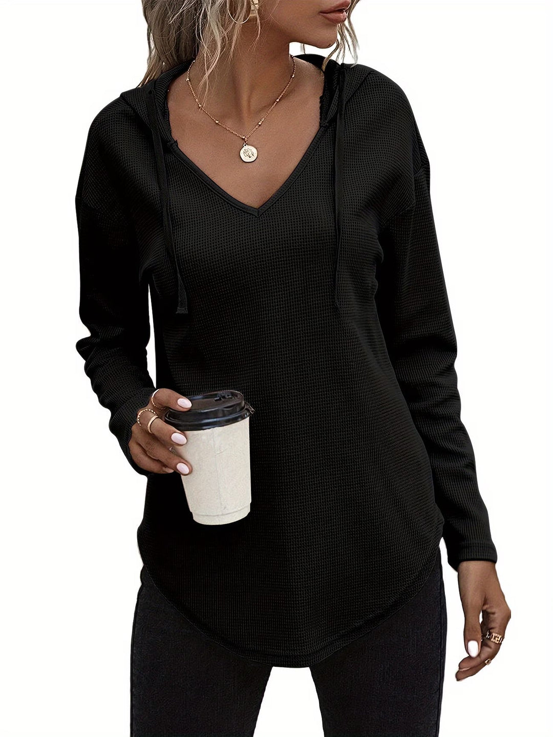 Seonie - Felpa Con Cappuccio a Maniche Lunghe E Scollo a V