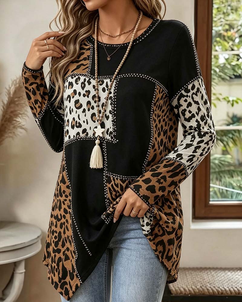 Niriza - Camicetta Con Stampa Leopardata a Patchwork Irregolare