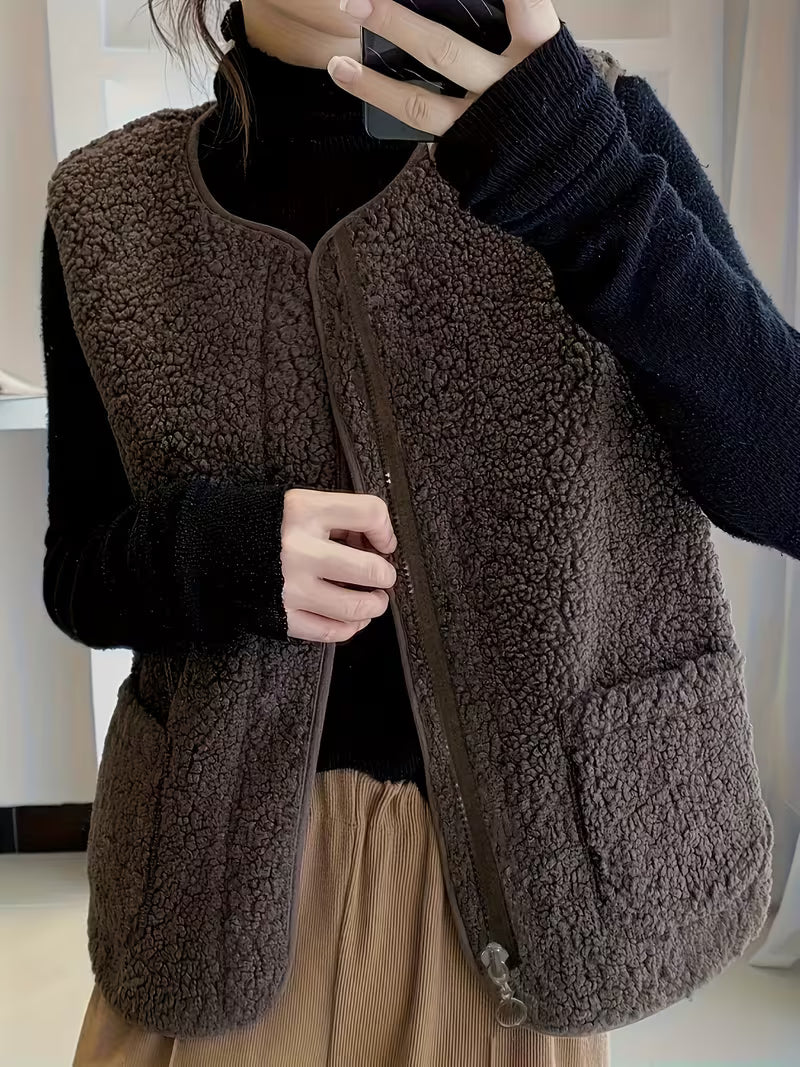 Miona - Gilet in Pile Morbido Con Tasche