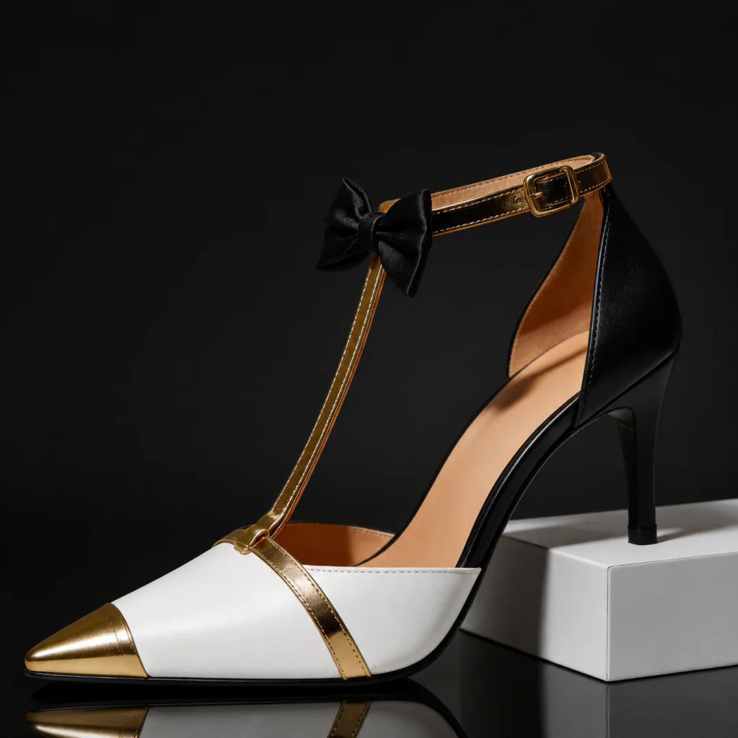 Eunice - Scarpe con Tacco Alto e Cinturino a T Con Fiocco