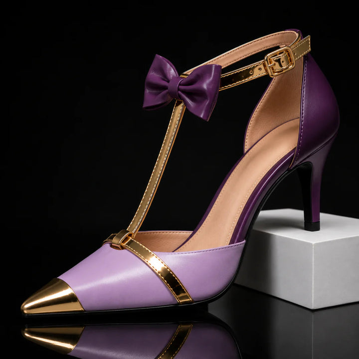 Eunice - Scarpe con Tacco Alto e Cinturino a T Con Fiocco