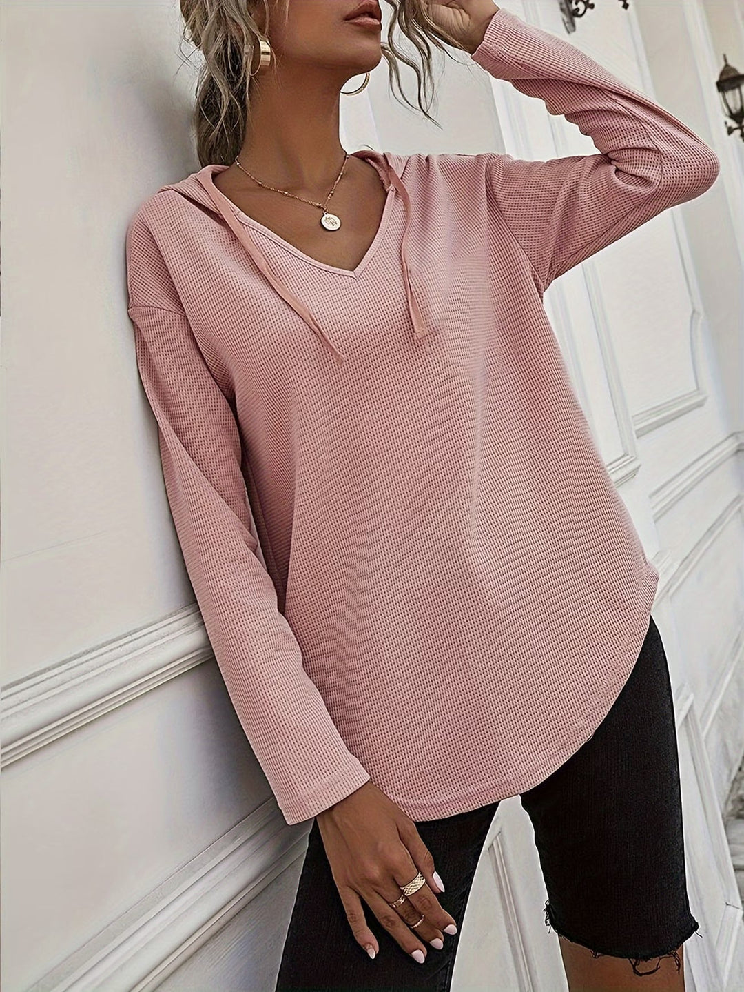 Seonie - Felpa Con Cappuccio a Maniche Lunghe E Scollo a V
