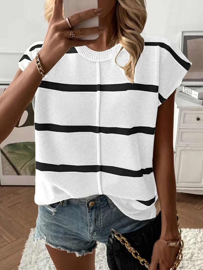Enila - Maglione a Righe in Maglia Con Scollo Rotondo
