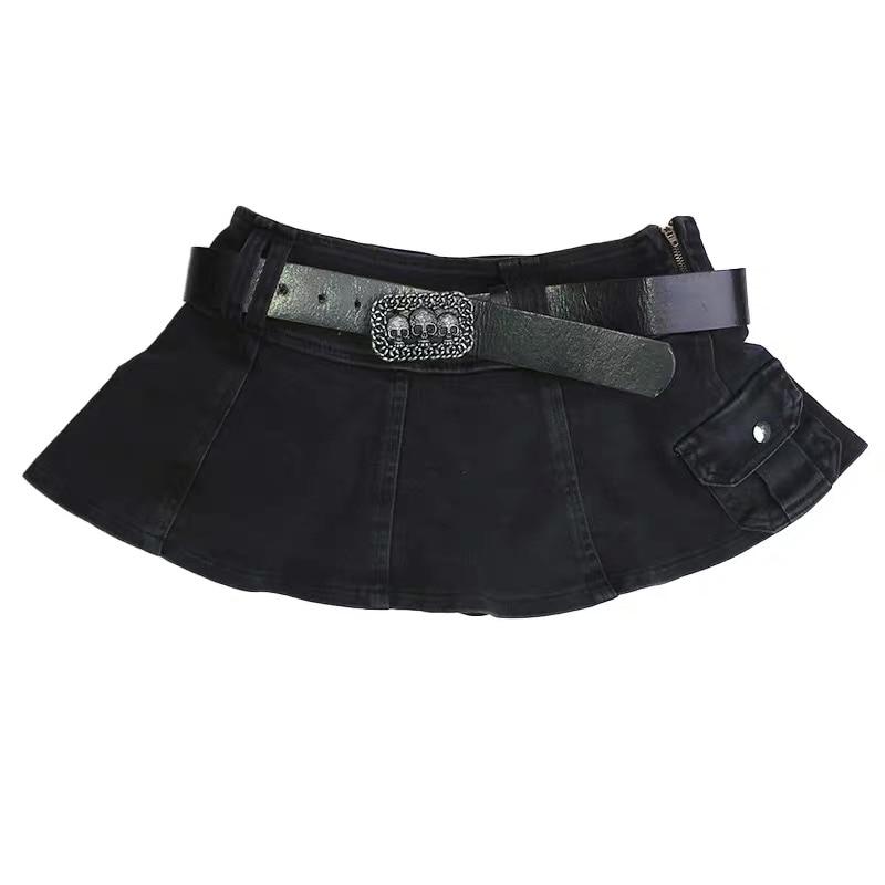 Linda - Minigonna in Denim Plissettata Con Cintura