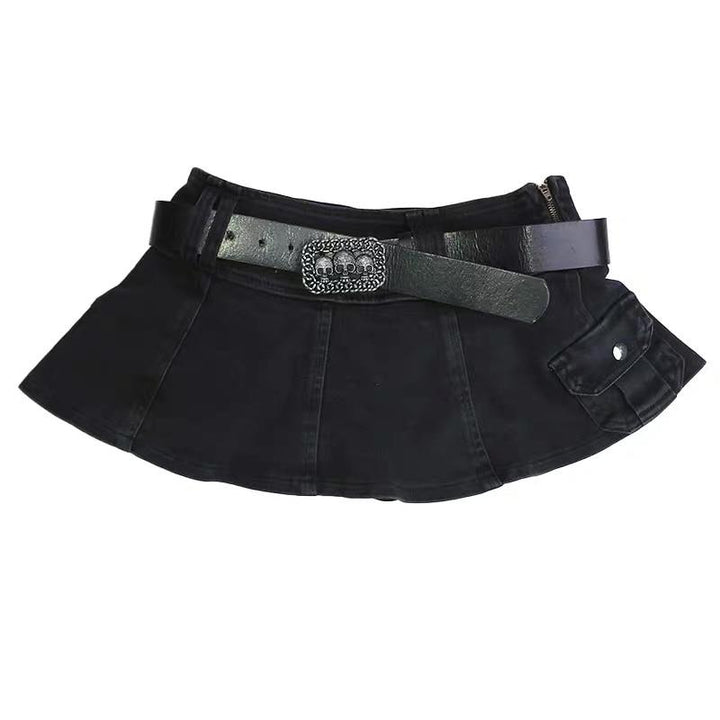 Linda - Minigonna in Denim Plissettata Con Cintura