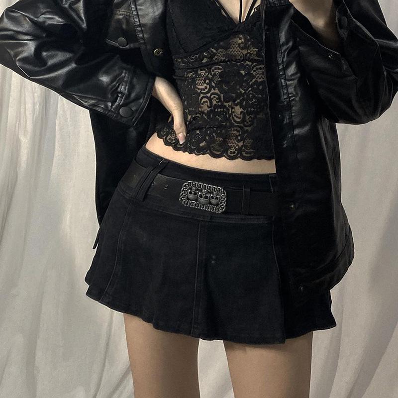 Linda - Minigonna in Denim Plissettata Con Cintura