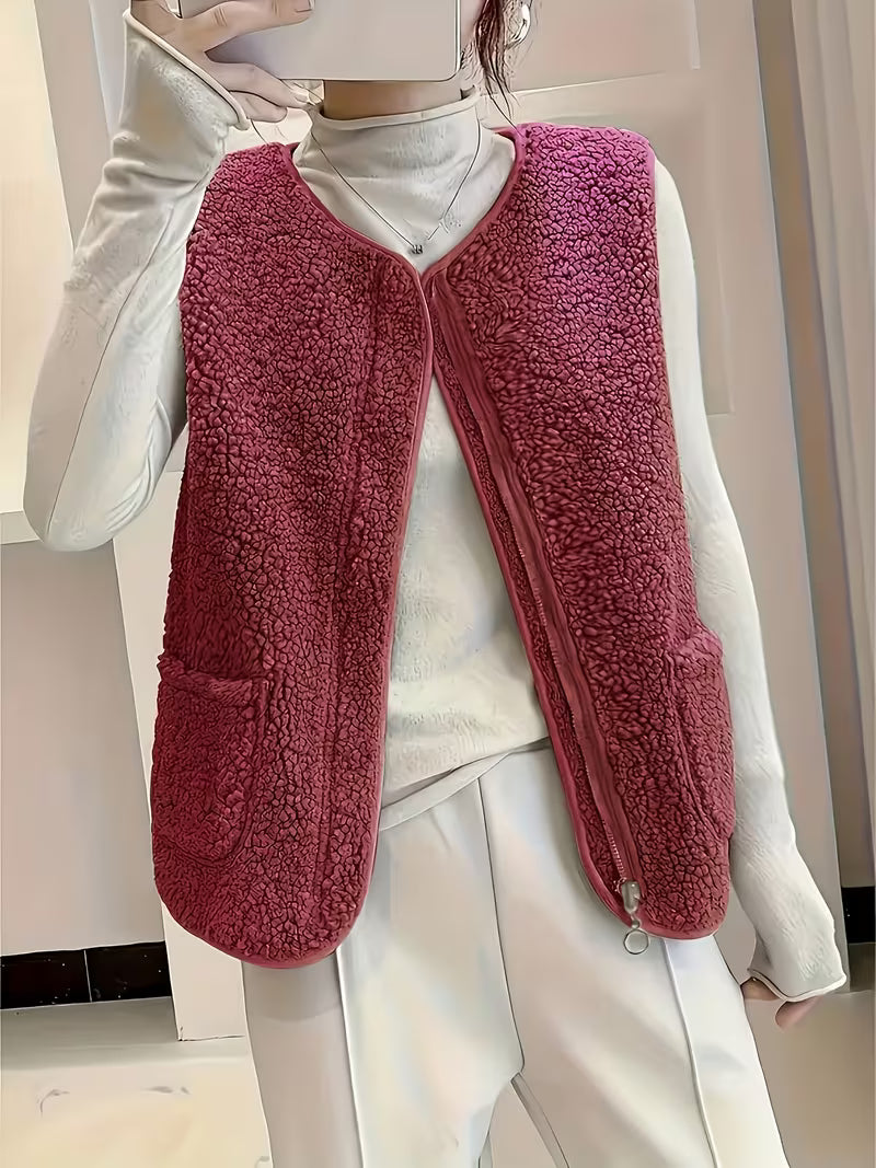 Miona - Gilet in Pile Morbido Con Tasche