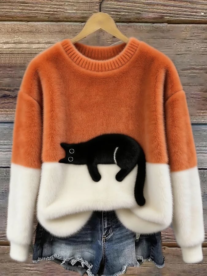 Aiste - Maglione Casual Con Grafica Gatto