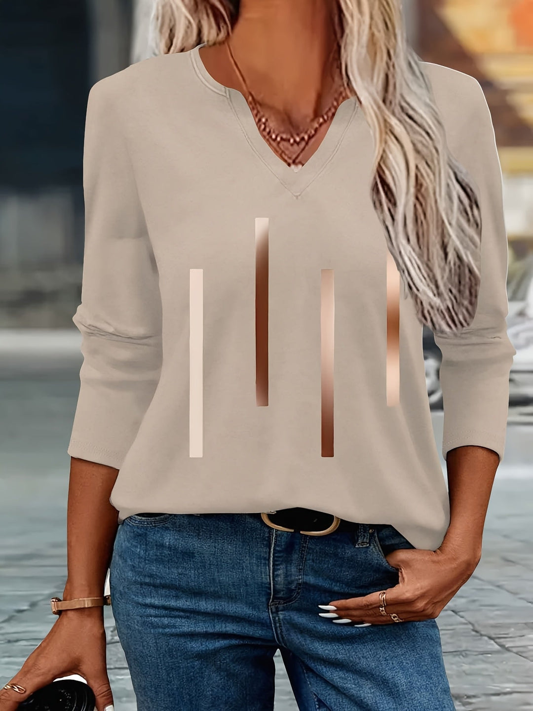 Ziqian - Elegante Camicia Stampata a Maniche Lunghe