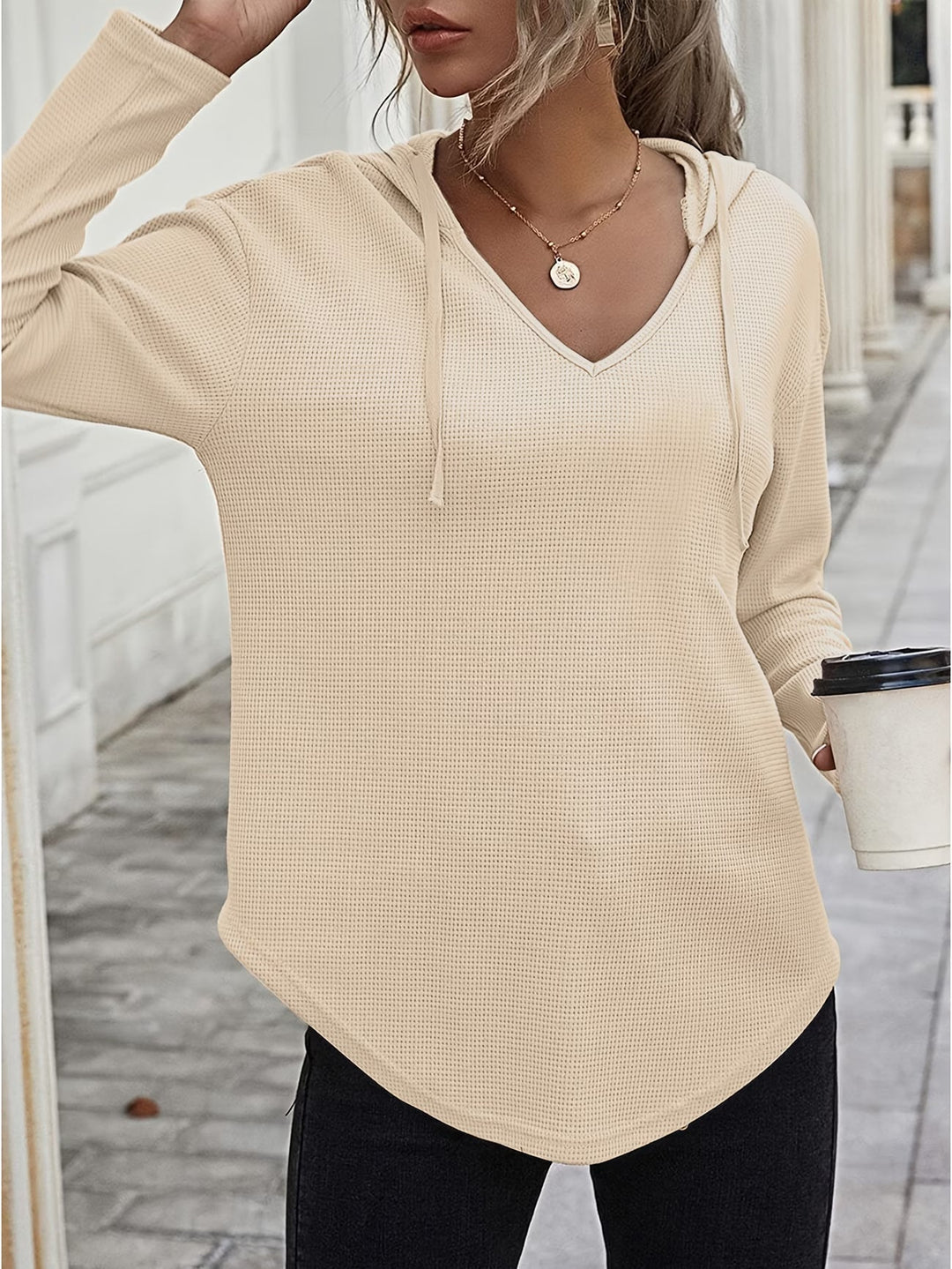 Seonie - Felpa Con Cappuccio a Maniche Lunghe E Scollo a V