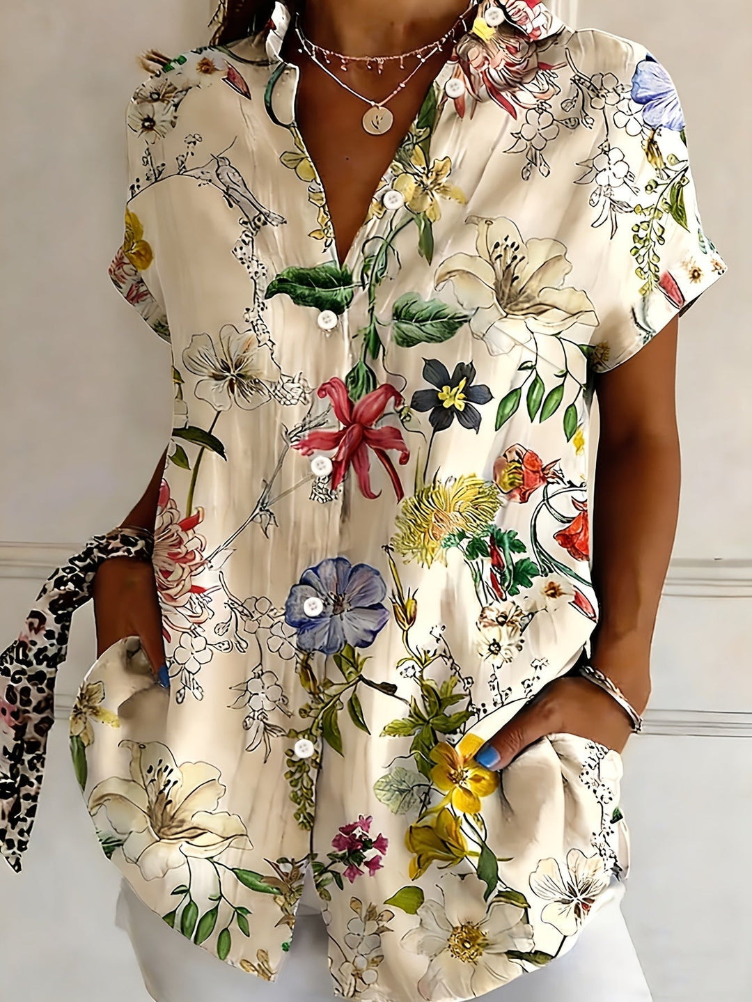 Nabilah - Top Casual a Maniche Corte Con Stampa Floreale