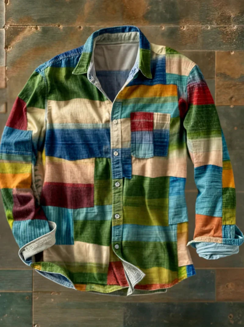 Jhoanny - Camicia a Maniche Lunghe Con Stampa Geometrica Patchwork