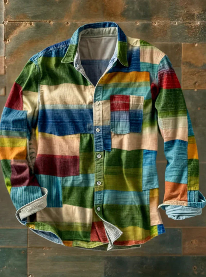 Jhoanny - Camicia a Maniche Lunghe Con Stampa Geometrica Patchwork