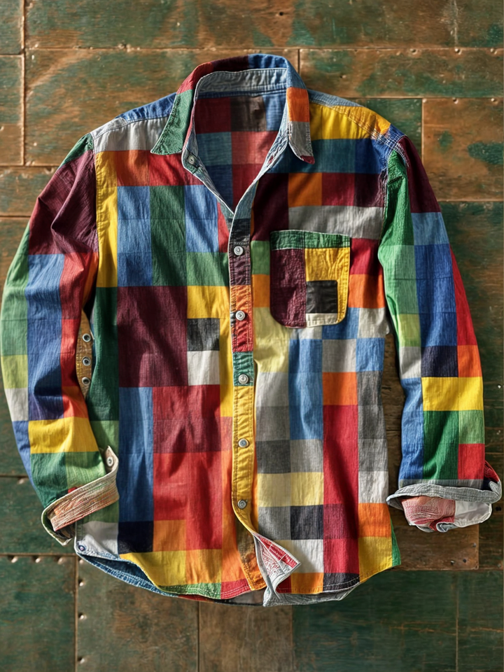 Jhoanny - Camicia a Maniche Lunghe Con Stampa Geometrica Patchwork