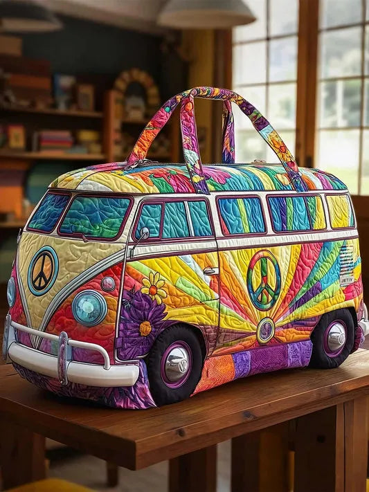 RetroBloom - Borsa da Viaggio Trapuntata Con Stampa Vintage di Camper