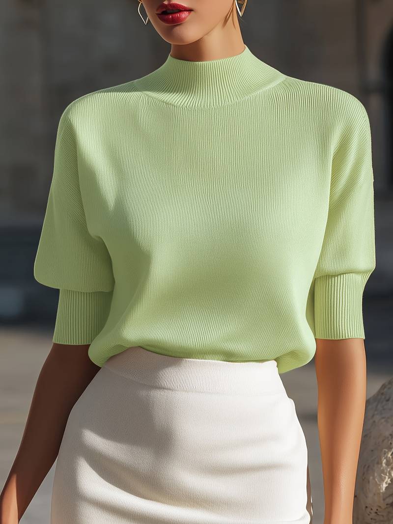 Jenni - Maglia a Maniche Corte Con Collo Alto a Costine