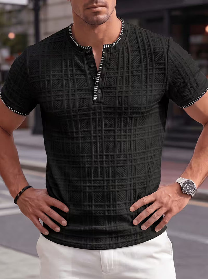 Layton - Maglietta Henley a Maniche Corte Con Effetto Testurizzato
